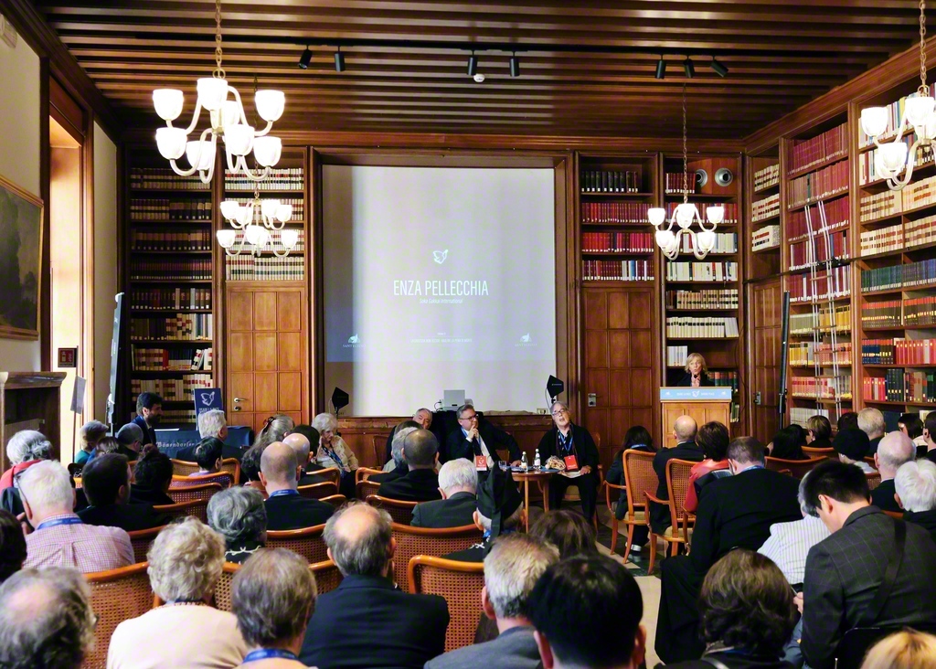 Professor Enza Pellecchia of the University of Pisa, representing the Soka Gakkai, delivering her speech during the Forum titled “Justice Does Not Kill: Abolishing the Death Penalty,” held at the Austrian Cultural Forum. Credit: Seikyo Shimbun