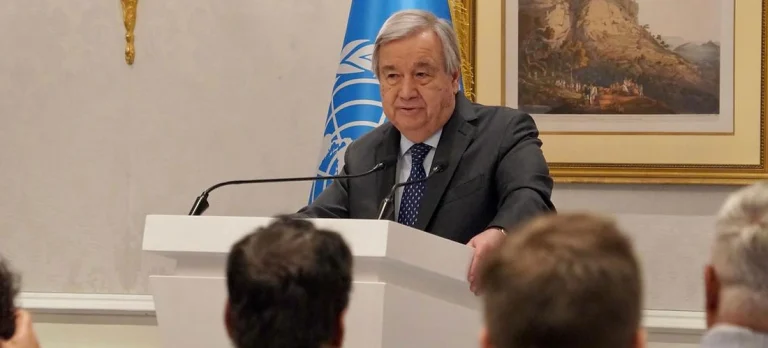 UN Secretary-General António Guterres addresses the media in Doha, Qatar. |U.N. /Khava Mukhieva
