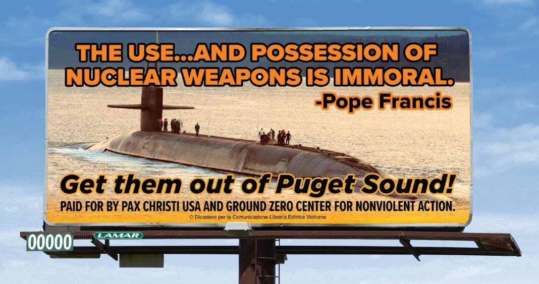 thumbnail_Pope Francis Billboard 8-2024 (Lamar) BANGOR, Wash. (May 5, 2015) USS Henry M. Jackson (SSBN 730) sails home to Naval Base Kitsap-Bangor following a routine strategic deterrent patrol. Jackson is one of eight ballistic missile submarines stationed at the base providing the survivable leg of the strategic deterrence triad for the United States. (U.S. Navy photo by Lt. Cmdr. Brian Badura/Released)