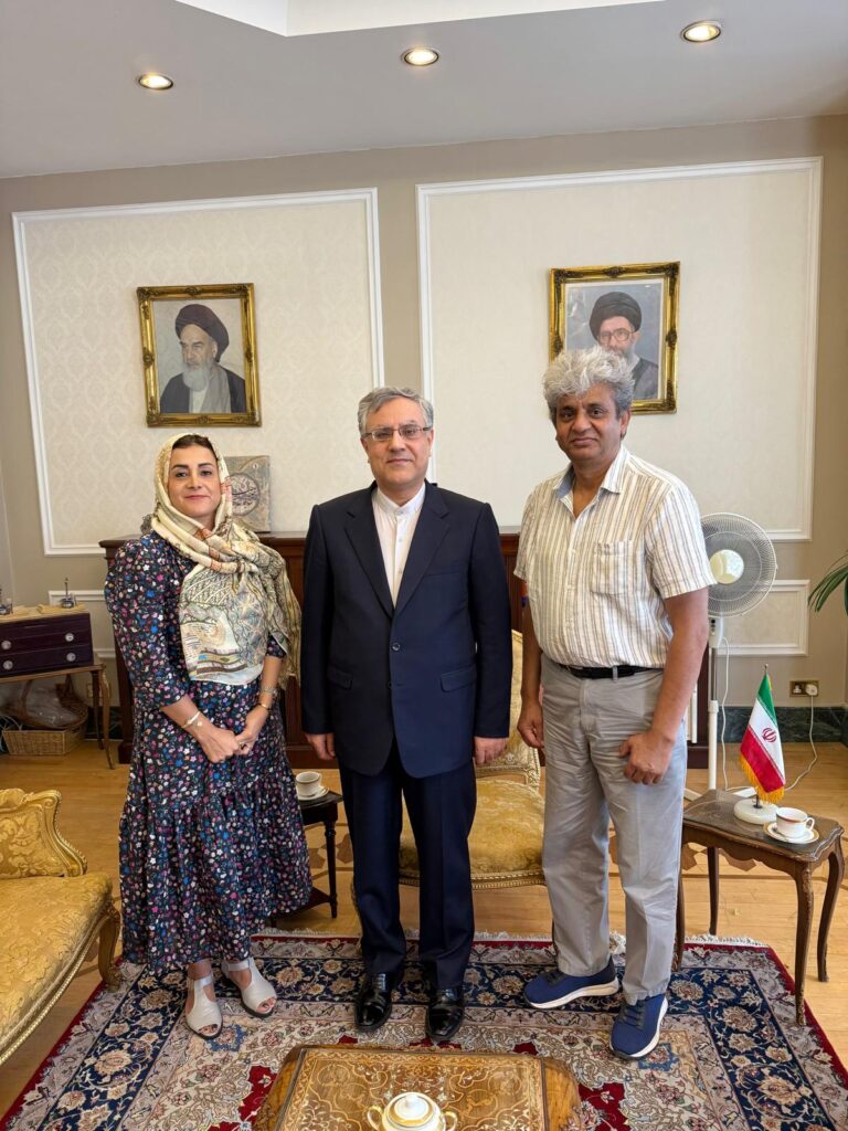 Raza Syed (EPC UK), His Excellency Seyed Ali Mousavi (Iranian Ambassador to UK), Professor Shabnam Delfani (EPC UK) at London talk. LONDON