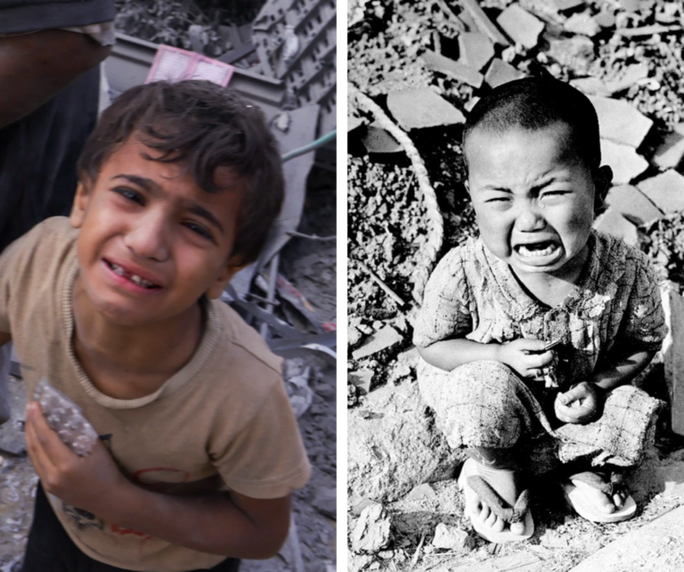 Parallel horrors: Examining the similarities of Hiroshima and Gaza. Image Credit: Arab News