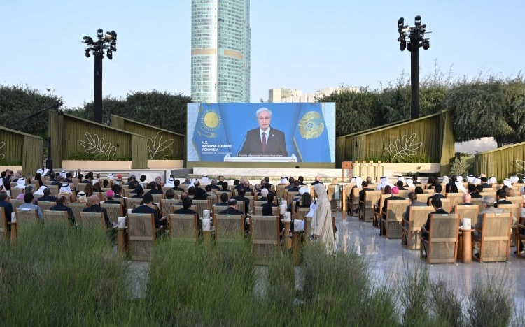 Kazakh President Kassym-Jomart Tokayev extended his congratulations to Azerbaijani President Ilham Aliyev and Armenian Prime Minister Nikol Pashinyan on being given the Sheikh Zayed Award for Human Fraternity in a video address. Photo credit: Akorda