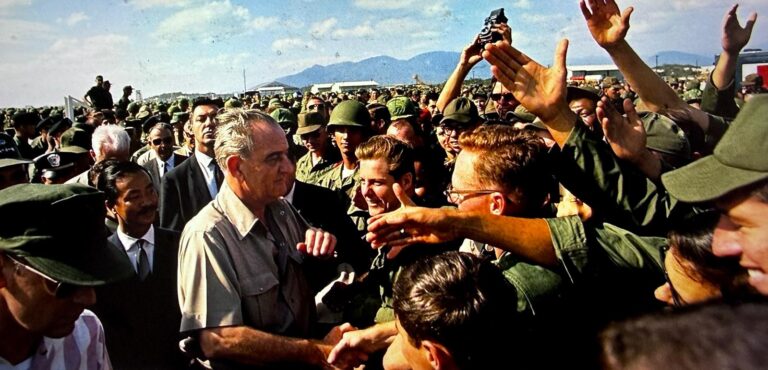 Image: President Lyndon B. Johnson meets troops in Vietnam, 1967 Source: Wiki Commons