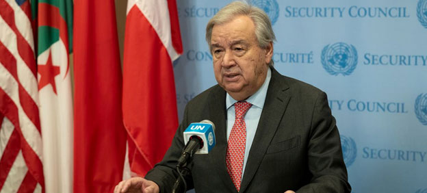 Credit: UN Photo/Evan Schneider
UN Secretary-General António Guterres, briefing reporters outside the Security Council, described the United States’ bombing in Iran as a “dangerous escalation.”
“I am gravely alarmed by the use of force by the United States against Iran today,” said the UN chief, reiterating that there is no military solution. “This is a dangerous escalation in a region already on the edge – and a direct threat to international peace and security.”