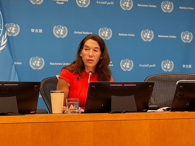 Vanessa Frazier, the UN Secretary-General’s Special Representative for Children and Armed Conflict, at the release of the Secretary-General’s annual report on children and armed conflict in 2025. Credit: IPS / Naureen Hossain