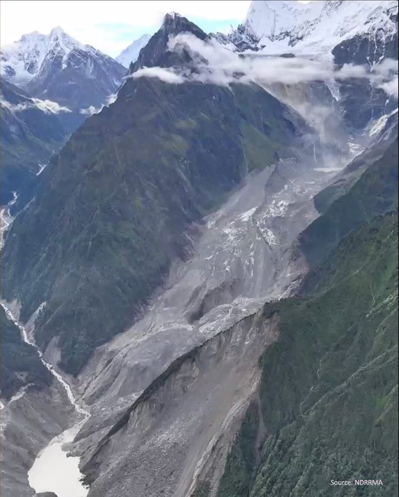 A drone image of the north face of Langtang taken a week after the collapse. Photo: NDRRMA