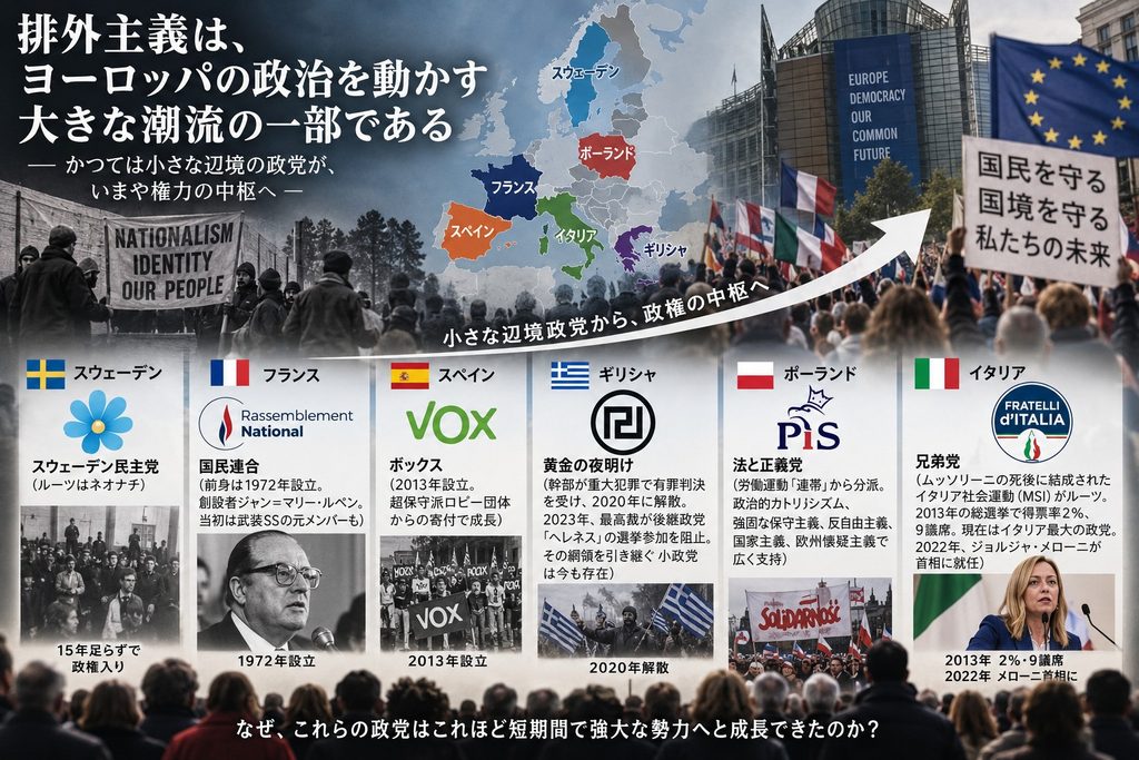 Europe’s shifting political landscape. Once-marginal nationalist and anti-immigration parties have gained significant political influence across several European countries, reflecting broader debates over migration, national identity, sovereignty and the future of European integration. | Image: AI Generated/INPS Japan