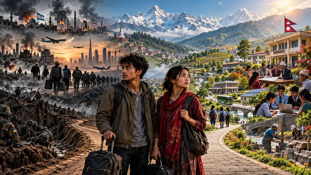 Caught between economic hardship at home and the dangers of working or fighting abroad, Nepal’s young people face an uncertain future. The illustration highlights the urgent need for democratic decentralization, job creation, and sustainable development to build a country where young Nepalis can find opportunity without leaving their homeland.
Illustration: AI-generated / INPS Japan