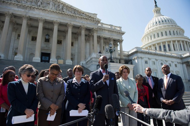 A moment of silence is held May 6, 2014 in Washington, DC for the 234 missing Nigerian school girls. Credit: Senate Democrats/cc by 2.0