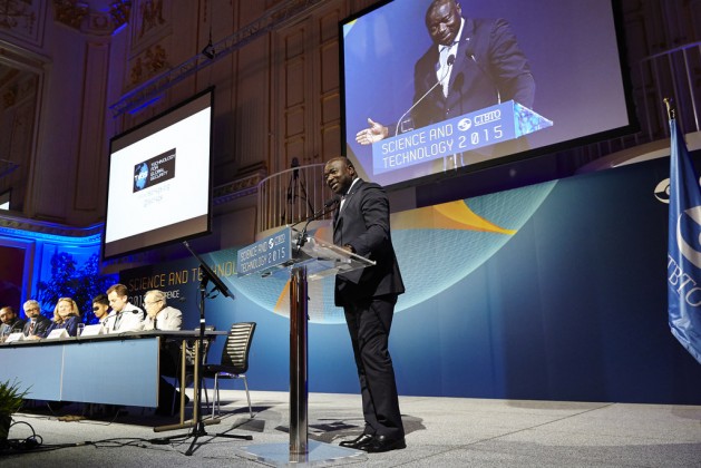 CTBTO Executive Secretary Lassina Zerbo introducing the panel discussion on 'Citizen Networks: The Promise of Technological Innovation' at SnT2015 in Vienna, June 2015. Photo credit: CTBTO