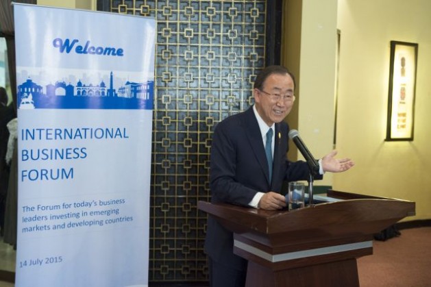 Secretary-General Ban Ki-moon addresses the International Business Forum of the UN’s Third International Conference on Financing for Development, hosted by the Ffd Business Sector Steering Committee. Credit: UN Photo/Eskinder Debebe