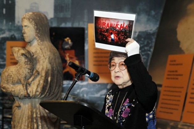 A Hibakusha, one of the survivors of the atomic bombings in Hiroshima and Nagasaki, speaks at a special event commemorating Disarmament Week in October 2011. Credit: UN Photo/Paulo Filgueiras