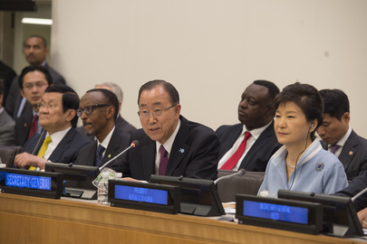 UNSG Ban Ki-moon addressing the High level Conference on the New Rural Development Model, from the Experience of Saemaul Undong. Sitting next to him is Korea President Park Geun-hye. Source: UN Photo/ Eskinder Debebe