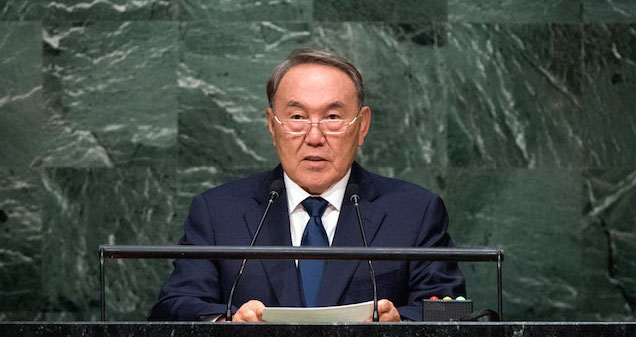 Kazakh President Nursultan Nazarbayev addressing the UN General Assembly in September 2015 | Credit: Gov of Kazakhstan