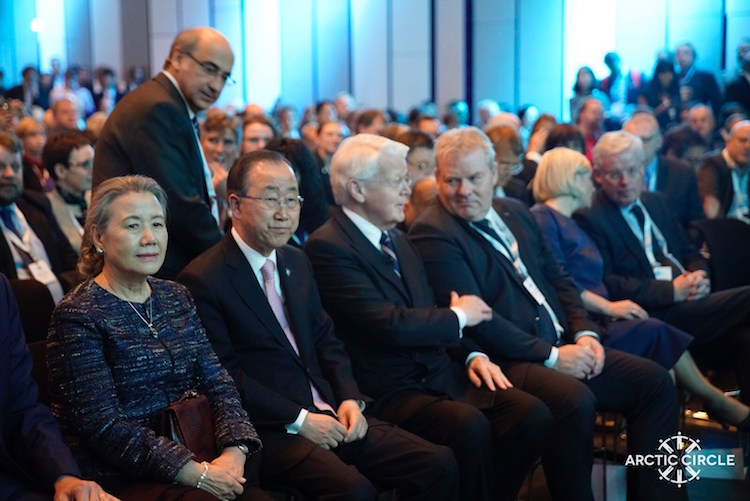 UN Secretary-General Ban Ki-moon (second from left) with Olafur Ragnar Grimsson, former President of Iceland, on his left.