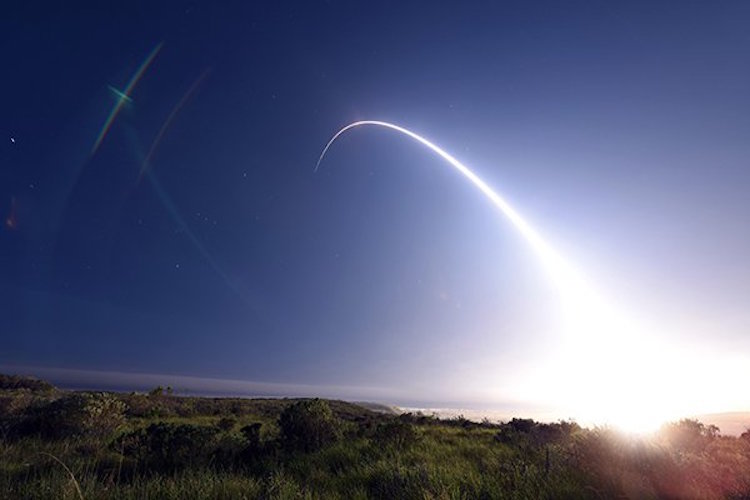 An unarmed Minuteman III intercontinental ballistic missile is launched during a 2016 operational test at Vandenberg Air Force Base, California./ Senior Airman Kyla Gifford/U.S. Air Force.