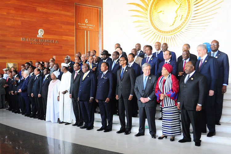 Secretary-General António Guterres (3rd right, front row) with African Union leaders at the opening of AU Summit in Addis Ababa, Ethiopia on January 30. /UN Photo/Antonio Fiorente