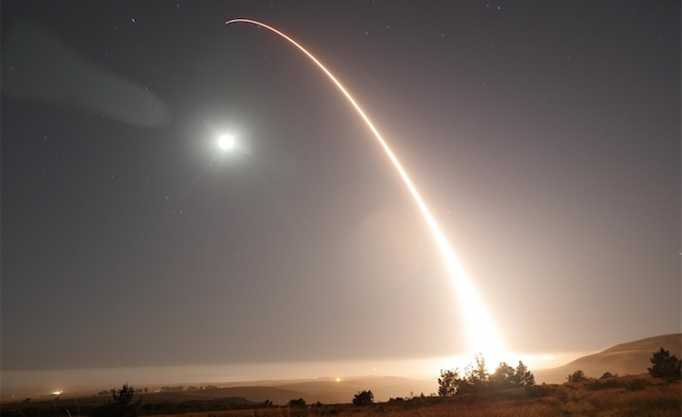 An unarmed Minuteman III intercontinental ballistic missile launches during an operational test on February 20, 2016, Vandenberg Air Force Base, Calif. Credit: Air Force Nuclear Weapons Center Public Affairs.
