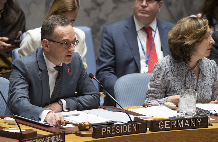Photo: German Foreign Affairs Minister Heiko Maas chairs the Security Council meeting on Non-proliferation and supporting the Non-proliferation Treaty ahead of the 2020 Review Conference. 02 April 2019. United Nations, New York. Photo # 802676. UN Photo/Eskinder Debebe.