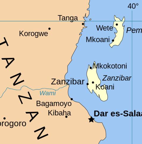 Map of Zanzibar Islands(highlighted)/ Pubiic Domain