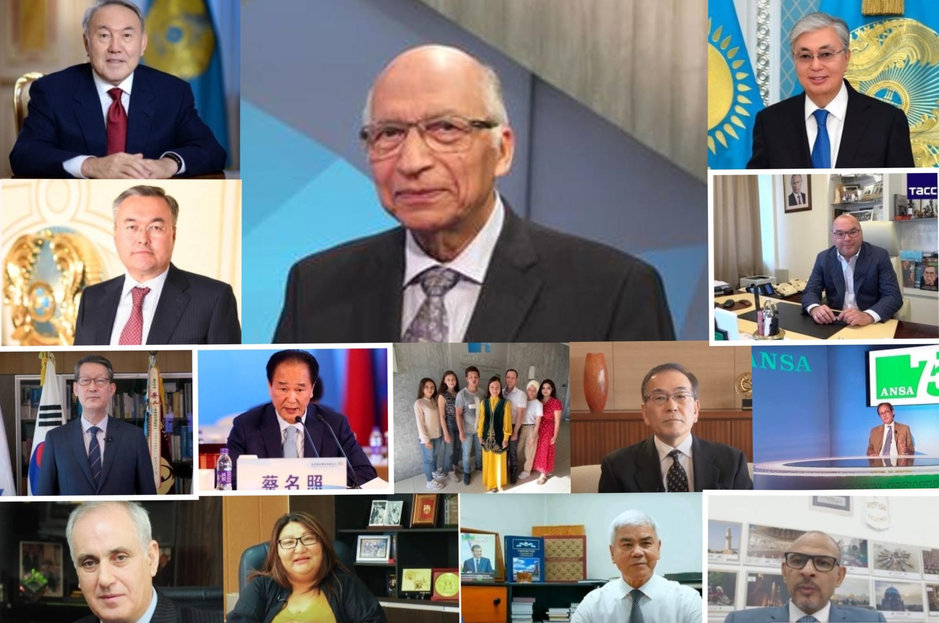 Collage of pictures depicting representatives of media partners and Kazakh governmen delivering congratulatory messages to Kazinform's 100th anniversary/ Kazinform Website