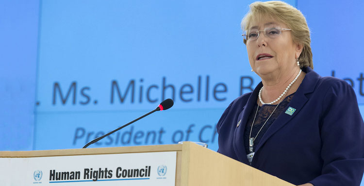 Michele Bachelet, Presidente of Chile speaks during Special Session of the Human Rights Council. 29 March 2017. UN Photo / Jean-Marc Ferré