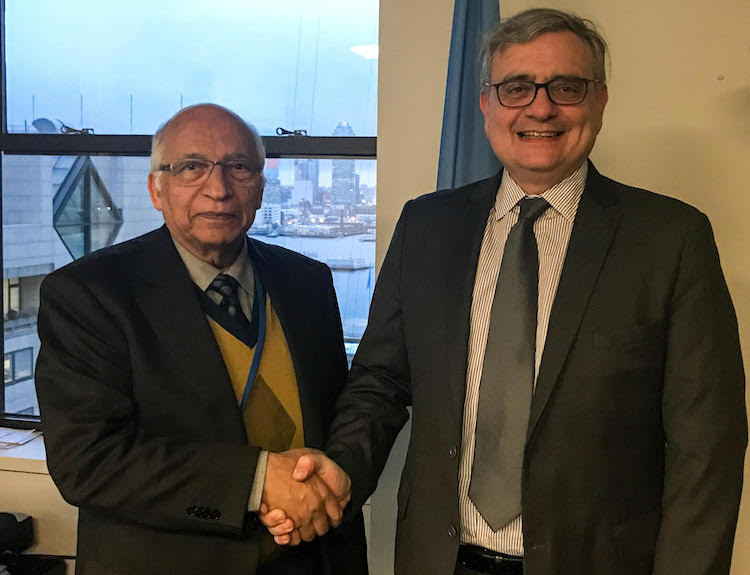 Photo: IDN-INPS' Ramesh Jaura (ledt) with UNOSSC Director Jorge Chediek at his office in New York