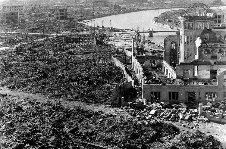 Photo: The remains of the Prefectural Industry Promotion Building, after the dropping of the atomic bomb, in Hiroshima, Japan. This site was later preserved as a monument. UN Photo/DB