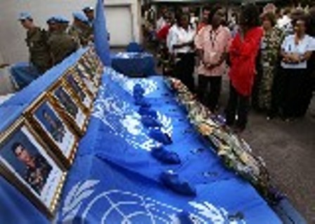 A memorial service in Kinshasa for nine Bangladeshi peacekeepers. (Photo: Schalk van Zuydam) Credit: PictureNET Africa