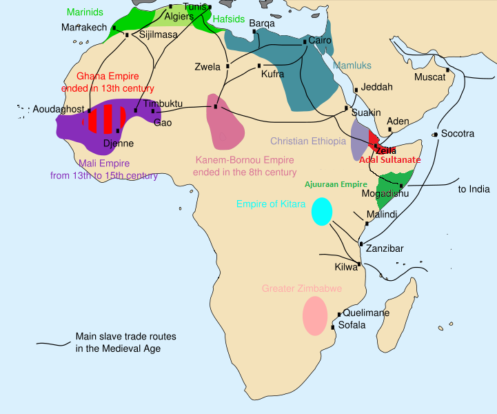 Slave trade in medieval Africa/ Runehelmet derived from Aliesin - File:Traite_musulmane_medievale.svg, CC 表示-継承 3.0