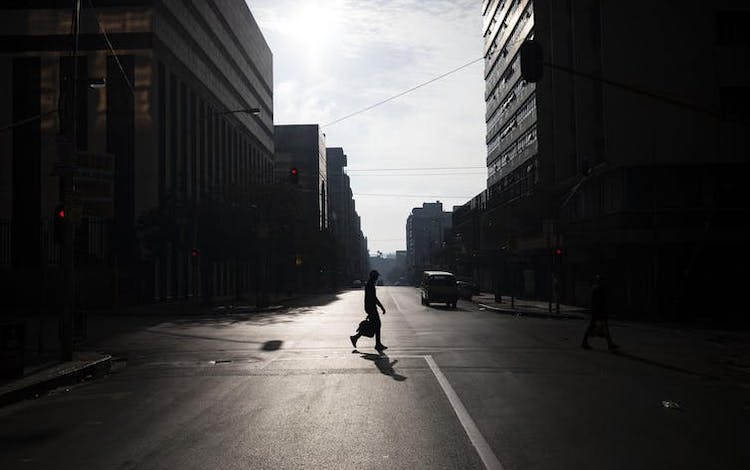 Photo: Downtown Johannesburg is deserted. Credit: Kim Ludbrook/EPA
