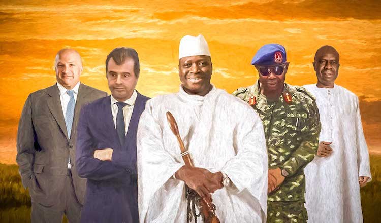 Photo: The Inner Circle that helped Jammeh (centre) steal Gambia. Source: OCCRP. Credit: Edin Pasovic.
