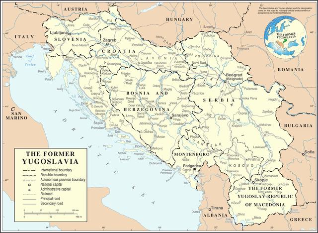 Map of former Yugoslavia/ Cartographer of the United Nations - The Cartographic Section of the United Nations (CSUN), Public Domain
