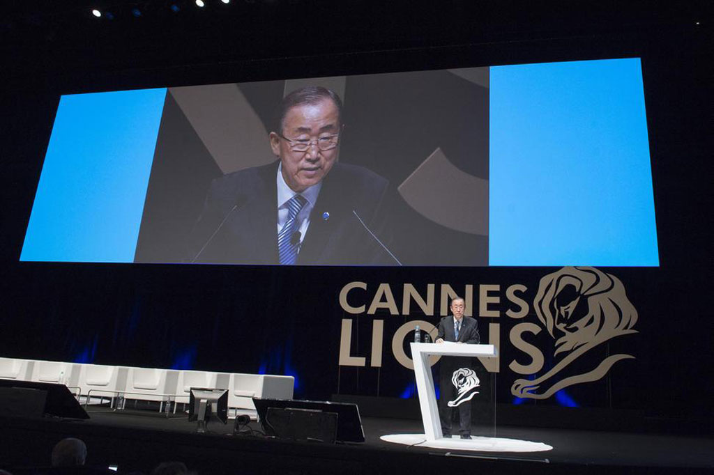 Secretary-General Ban Ki-moon delivers keynote address at "The Cannes Debate" at Palais des Festivals, France. UN Photo/Eskinder Debebe