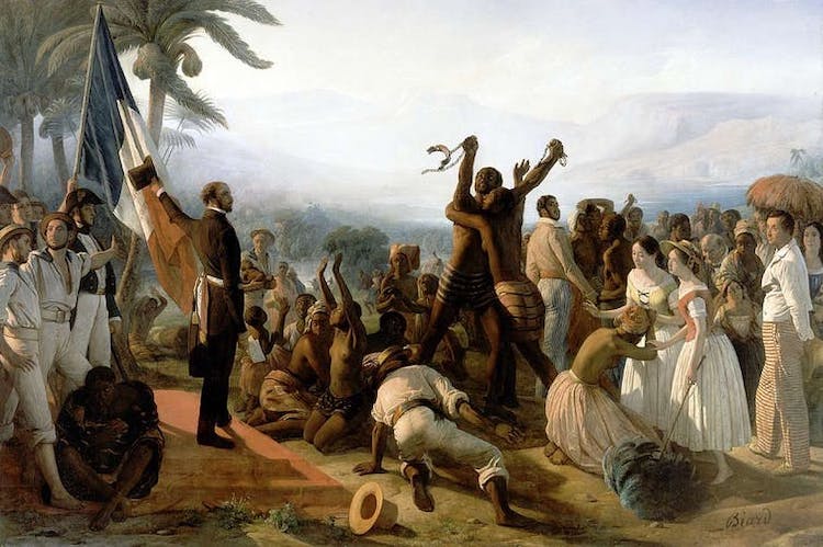 Photo: François-Auguste Biard, Proclamation of the Abolition of Slavery in the French Colonies, 27 April 1848 (1849). Credit: Wikimedia Commons