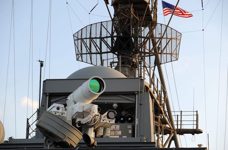 Photo: Laser Weapon System (LaWS) on USS Ponce. Credit: US Navy