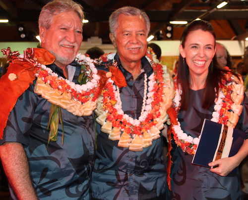 Photo: French Polynesia Vice President - Jean Christophe Bouissou (left), Pacific Islands Forum Secretary General Henry Puna (centre) and New Zealand Prime Minister Jacinda Arden(right) enjoy a light moment after the presentation of the final communique of the PIF summit. Credit: Sera Tikotikovatu-Sefeti.