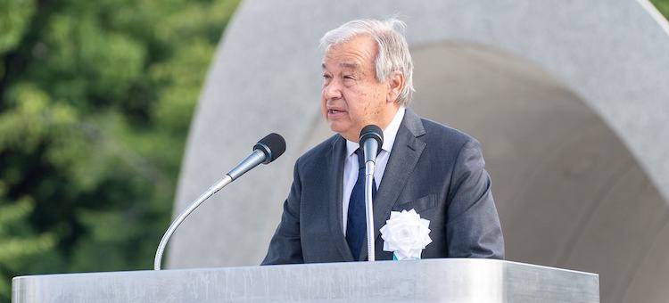Photo: The Secretary-General António Guterres attends the Peace Memorial Ceremony in Hiroshima. Ichiro Mae/UN Photo
