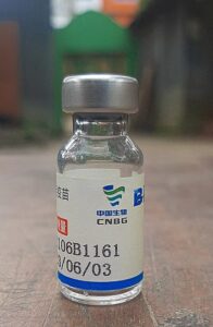 An empty vial of the Sinopharm BBIBP-CorV COVID-19 vaccine from Nikli upazila, Kishoreganj district, Bangladesh.