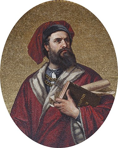 Mosaic of Marco Polo, Municipal Palace of Genoa: Palazzo Grimaldi Doria-Tursi/ By Salviati, Public Domain