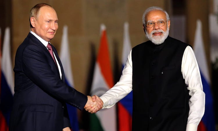 Indian Prime Minister Narendra Modi with Russian President Vladimir Putin. Credit: Tribune India