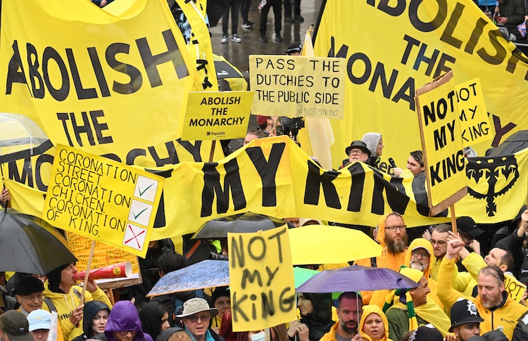 Protesters wave 'Not My King' signs ahead King Charles III's coronation. Photo source: The Citizen, South Africa